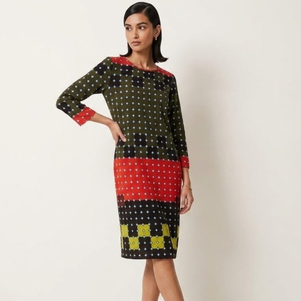 Maliparmi‎ Italy Geometric Print Shift Dress Women's 40 US 4 Viscose Mini Midi
